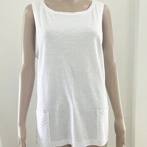 Eileen Fisher Women's White 100% Organic Cotton Sleeveless T Shirt Top Sz. Large